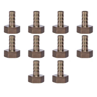 LJL-10X Gold Brass Fitting 10Mm Hose Barb 1/2 Inch NPT Female Thread Straight Connector