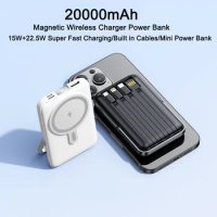 22.5W Fast Charging Power Bank 20000mAh Magnetic Wireless Charger Mini Powerbank for iPhone Samsung Xiaomi Poverbank with Cable