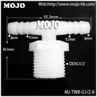 2020 Free shipping!(10pcs/Lots) MJ-TW8-G1/2-8 pipe joint 8mm to Thread diameter: G1/2" Tee pipe connectors