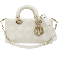 【二手名牌BRAND OFF】Dior 迪奧 白色 牛皮 籐格紋 LADY D -JOY 兩用包