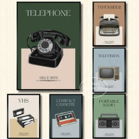 Antique Dial Telephone Vintage Portable Radio Poster Canvas Painting Print Boho Art Picture Retro Wall Bedroom Home Decor Gifts