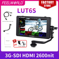 FEELWORLD LUT6S LUT6 6 Inch 2600nits HDR/3D LUT Touch Screen 3G-SDI 4K HDMI DSLR Camera Monitor With Waveform VectorScope