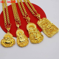 孟加拉赤金首飾黃金龍牌項鏈民族風霸氣18K鍍金觀音佛吊墜項鏈