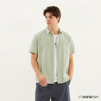 Hang Ten-男裝-COMFORT FIT青年布休閒短袖襯衫-綠