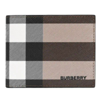 BURBERRY 8052796 經典英式格紋印花對開6卡短夾.樺木棕