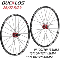 BUCKLOS Bicycle Wheelset 26 27.5 29 Mountain Bike Wheelset 100/110/135/142/148mm QR TA MTB Wheels Fit 6 Bolts Disc Brake