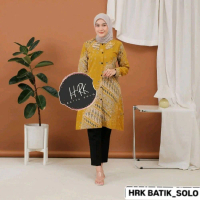 HRK Batik Cewek Modern Tunik Wanita Bahan Katun Berkualitas Elegan Seragam Full Kancing Depan Nyaman