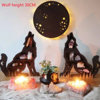Black Wooden Crystal Display Shelf Heart Cat Wolf Witch Fairy Butterfly Design for Living Dinning Room Bed Storage Home Decor