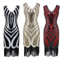 1920s Women's Fashion Sequined Fringed Tassel Sleeveless Party 20s Flapper Dress