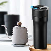 【PO:Selected】丹麥DIY手沖咖啡二件組(手沖咖啡壺-灰/法壓保溫咖啡杯16oz-藍)