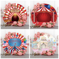 Plim Plim Round Backdrop Red Circus Tent Kid's 1st Birthday Baby Shower  Newborn Photography Props Round Circle Cake Table Cover