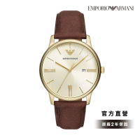 【EMPORIO ARMANI 官方直營】Minimalist 復刻簡約指針手錶 棕色真皮錶帶 42MM AR11610