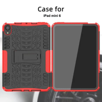 For iPad mini 6 Case Tire Pattern Silicon Heavy Duty Rugged Armor Case Hybrid Kickstand TPU+PC Shockproof Cover for iPad mini 6
