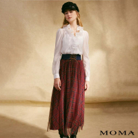 【MOMA】期間限定 - 英倫風牛仔拼接格紋網紗裙(紅色)