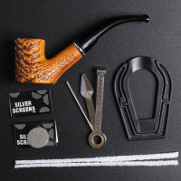 Carved Resin Bakelite Smoking Pipe Set Retro Tobacco Pipe With Filter Send Pipe Tools Smoke Accessories CF609