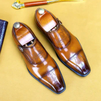 Monk Strap Oxford Shoes Mens Handmade Genuine Leather Buckle Men's Dress Shoes Formal Wedding Office for Men Footwear