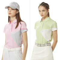 【Lynx Golf】女款合身版排吸溼排汗水波紋布料剪接洞洞配布設計短袖POLO衫/高爾夫球衫(二色)