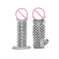 Reusable 2pcs Cock Ring Spiny Trichomes Stretchy Delay Penis Penis Sleeves Condom Adult Sex Products Men Penis Ring