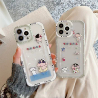 Kawaii Cartoon Crayon Shin Chan Phone Case Ins Photo Couple Friends Anime Iphone Phone Case Anti Drop Wear Gifts for Girls Boys