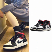 【NIKE 耐吉】休閒鞋 Air Jordan 1 Mid 黑白紅 女鞋 BQ6472-061