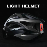 SUPERIDE Rechargeable MTB Bicycle Helmet with Goggles &amp; Sun Visor Sports Cycling Helmet with Rearlight Outdoor Road Bike Helmet