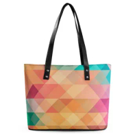 Colorful Geo Print Handbags Ombre Checkered Cute Shoulder Bag School PU Leather Tote Bag Women Pocket Print Shopping Bags