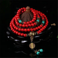 Charms Yoga 108 Red Turquoise Stone With Tassel Bracelet Hand Knotted Buddha Prayer Beads Meditation Mala Necklaces Bracelets