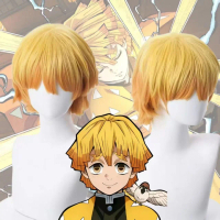 2025 Demon Slayer Series Zenitsu Agatsuma COS Wig Layered Short Hair Yellow Gradient Self-Reverse Fu