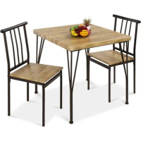 3-Piece Dining Set Modern Dining Table Set, Metal and Wood Square Dining Table for Kitchen, Room, Dinette