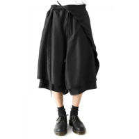 Mens Plus Size Pants Casual Cropped Trousers Double-layer Stitching Deconstructed Loose Skirt Pants Samurai Pants Hip Hop 27-46