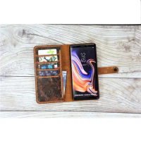 Personalized leather samsung galaxy note 20 10 9 case wallet , vintage rustic real leather cases cover for galaxy note 20 ultra