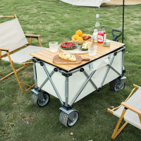 100KG load European-style Outdoor Camping Trolley Folding Small Trailer Camp Trolley Shopping Cart Light and Simple Trolley