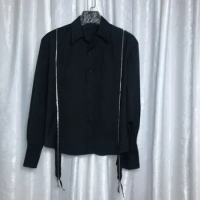 Original design of men's dark casual shirt personality front zipper stitching slim-sized shirt S-6XL!S - 6 xl! Large size shirt