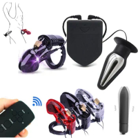 Wireless Remote Electric Shock CB6000 Cock Cage Ball Stretcher ,Electro Shock Anal Plug Vibrator Penis Ring Sex Toys For Men