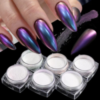 6Pcs Chameleon Chrome Nail Powder Set Purple Gold Metallic Pigment Mirror Effect for Nails Aurora Rub Dust Manicure Glitter GLDB