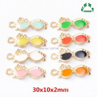 Gold Charms for Jewelry making Sunglasses Charms 30mm 10pcs Enamel Charms Pendant Glasses Charms for Bracelets Vintage Charms