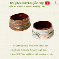 Chawan bát trà đánh Matcha, matcha bowl, bộ pha matcha gốm Việt (gồm chawan và gác chasen) - gốm An 