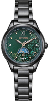 CITIZEN 星辰錶 xC系列 極光之森 光動能 電波日月相腕錶(EE1007-59W)-29mm-綠面鈦帶【刷卡回饋 分期0利率】【跨店APP下單最高20%點數回饋】