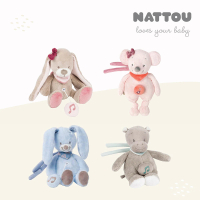 Nattou 絨毛音樂拉鈴18CM(安撫玩具 絨毛娃娃 音樂拉鈴 哄睡娃娃)