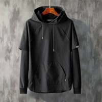 【秋季新品】M-5XL男士大學T 長袖T恤 圓領衛衣 男裝衛衣男韓版寬鬆學生連帽假兩件秋季精品長袖情侶胖子黑色套頭衣服