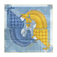 【Hermes 愛馬仕】Tigre Royal 90 手工捲邊斜紋真絲雙面方巾(咖啡)