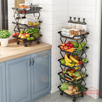 小包裝免安裝折疊可移動廚房蔬菜置物架落地多層水果蔬菜籃收納架