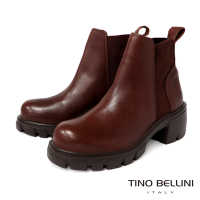 Tino Bellini 巴西進口牛皮鋸齒厚底粗跟短靴FWOT018-咖啡
