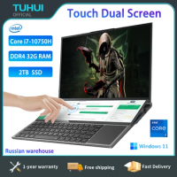 TUHUI 16"+14" Dual Screen Laptop Core I7-10750H Touch Screen Gaming Laptop DDR4 16G 32G RAM PC Portable Notebook Computer