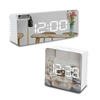 跨境多功能鏡面數字時鐘LED鏡子鐘化妝鏡鬧鐘電子鐘表