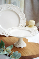 白色浮雕鏤空陶瓷蛋糕托盤 白色婚禮甜品點心高腳盤 歐式宮廷簡約餐盤 廚房小物 居家小物 家飾