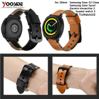 20mm Soft Handmade Leather Strap Watch Band for Samsung Gear Sport/TicWatch2/E for Huawei Watch2/for Garmin vivoactive 3/Music