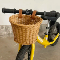 Waterproof Durable Handmade Storage Basket Detachable Baggage Bag Stroller Front Basket for Kids Bike Scooter Woven Rattan Bag
