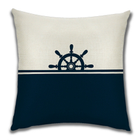 LZD  Blue Boat Anchor American Marine Style Linen Pillow Cover Home Fabric Sofa Mediterranean