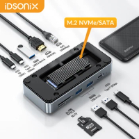 iDsonix USB C HUB with M.2 NVMe SSD Enclosure Adapter 10 in 1 USB C Dock Station 10Gbps Speed with HDMI 4K 1000M Ethernet PD100W